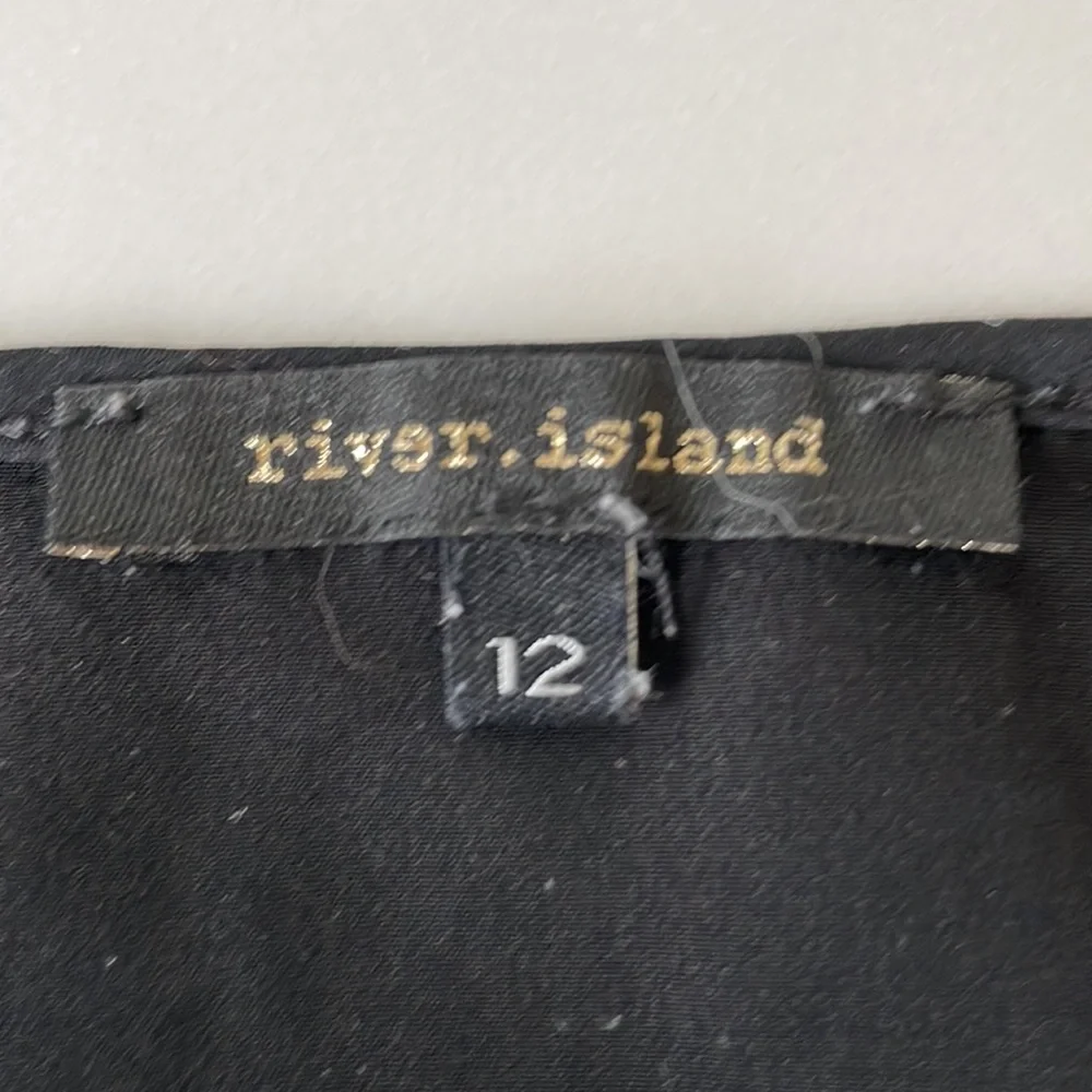 RIVER ISLAND shirt size 12 black top shortsleeve mesh detail gold zip blouse - Picture 5 of 5
